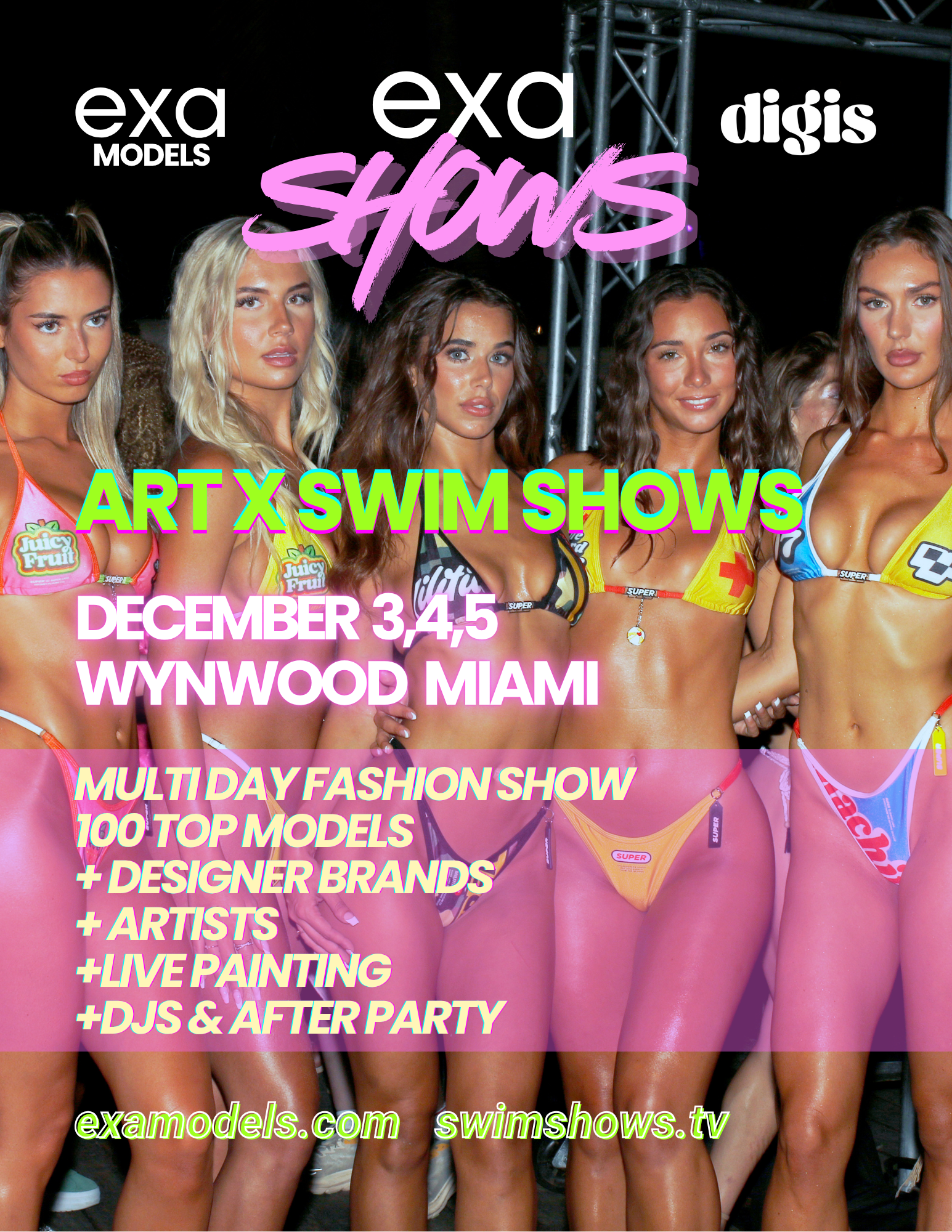 Swim Shows Art Basel - Official event flyer featuring luxury swimwear fashion shows